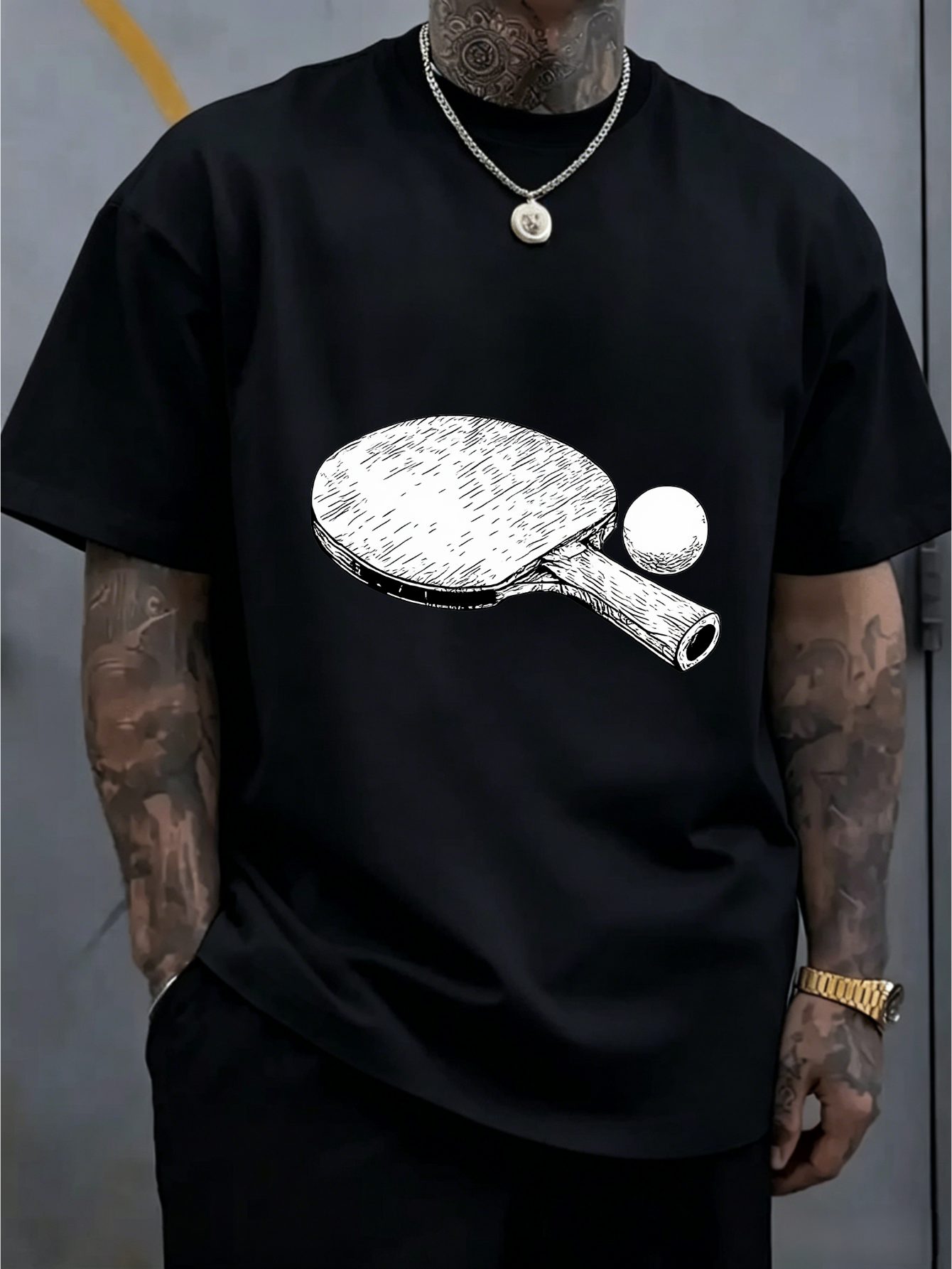 Table Tennis Outfit Male - Men Sketch Table Tennis Racket Print
